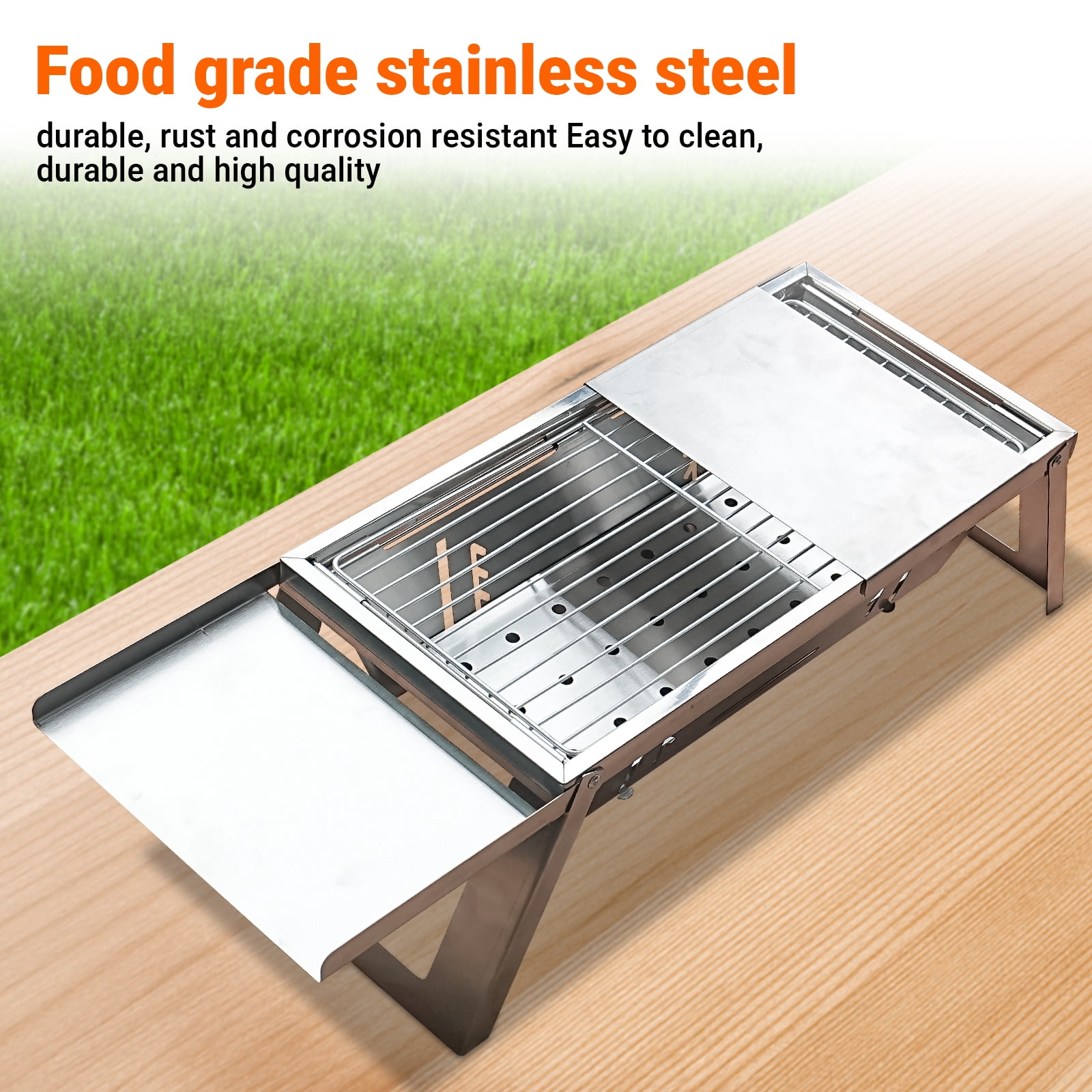 HOONGKAI Foldable Charcoal Grill, Stainless Steel Metal Charcoal Grill for Outdoor Camping Garden Grilling