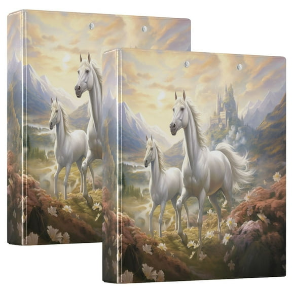 joogoo Two Horses Running Hardcover 3 Ring Binder 1.5" Round Rings Interior Pockets Binders Organizer 2 Pack