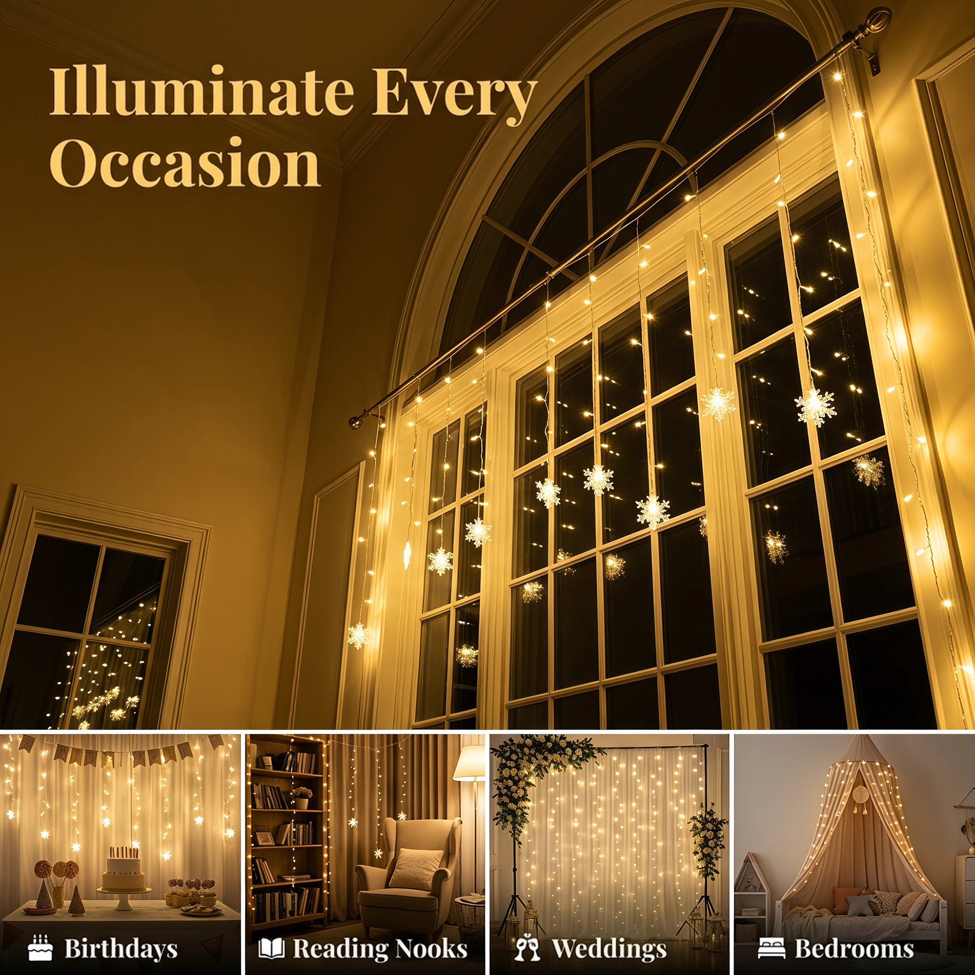 Unique Bargains 3D Snowflake Decor Lights for Indoor Romantic Winter Decorations 3.5 ft Warm White EU Plug In Powers Steady On and Twinkle Lights