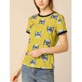 thumbnail image 2 of INSPIRE CHIC Women's Short Sleeve Contrast Cartoon Cat Pet Print Tee Ringer T-shirt Tops, 2 of 4