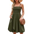 thumbnail image 2 of ZVAVZ Robes d'Été pour Femmes 2025 Vacances Maxi, Robe à Bretelles Spaghetti Smockée Couleur Unie Boho Décontractée Jupe Midi Verte,P, 2 of 6