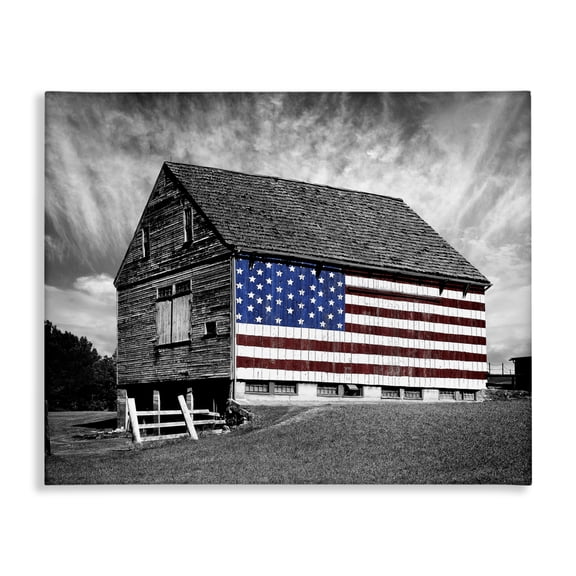 Stupell Industries Traditional Black & White Barn with American Flag Canvas Art, 20 x 16, by James McLoughlin