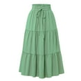 thumbnail image 2 of WRKEKC Long Skirts for Women Summer, Casual Skirts for Women, Women's Trendy Casual Ladies Comfy Solid Color A-Line Elastic Waist Pleated Long Skirts with Drawstring, 2 of 3