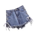 thumbnail image 4 of Pantalones cortos de mezclilla para mujer Pantalones cortos sueltos de Jean para niña Pantalones ajustados de cintura alta, Azul claro, L Methold AP001242-11B, 4 of 7