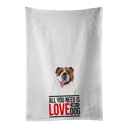 

English Bulldog Tricolor #1 White Kitchen Towel Set of 2 19 in x 28 in