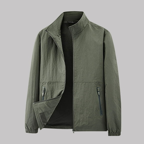 Donemore Men's Casual Long Sleeve Zipper Stand Collar Sports Jacket Solid Color Minimalist Pocket Design Casual Business Multi-Occasion Wear Comfortable Breathable Versatile Men's Apparel