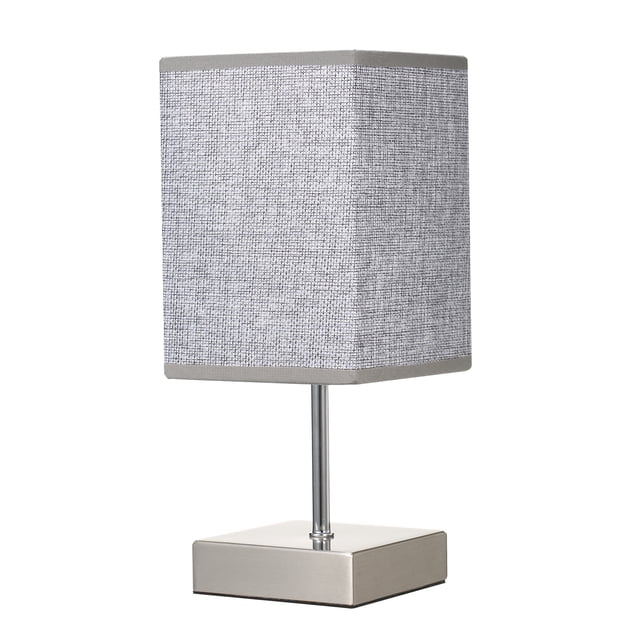 Shineslay Modern Artistic Mini Table Lamp with Grey Square Linen Shade & Metal Base, 3-Gear Dimmable Touch Control, Soft Flicker-Free Light, Safety Switch, 40W Max, US Plug (1 Pack) - Decorative Desk