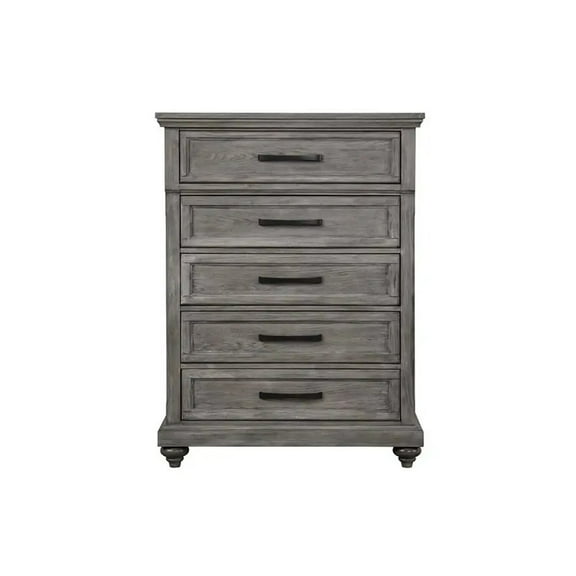 Benjara BM314412 54 in. Fimmy Rustic Gray Wood Finish & Black Tall Dresser Chest with 5 Drawers