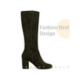 thumbnail image 4 of BLISSFUL STEP Women's Knee High Boots Side Zipper Faux Suede Block Chunky Heels Dark Coffee 6, 4 of 6