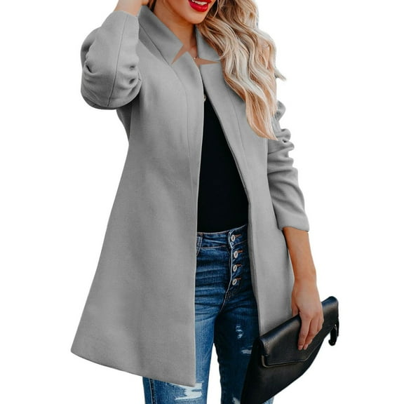 YOUSNH Winter Wool Blend Coats for Women Mid Long Trench Coat Classic Open Front Jackets Cardigans Outwear with Pockets Womens Winter Coats Grey XXXL