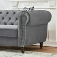 thumbnail image 4 of 67" Chesterfield Loveseat with Wood Legs and Nailhead Armrest, Velvet Upholstered Couch with Crystal Buckles Backrest, Tufted Mid Century Modern Cloud Sofa for Living Room, Bedroom, Apartment, Grey, 4 of 7