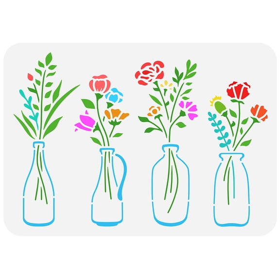 1pc Plastic Drawing Painting Stencils Templates for Painting on Scrapbook Fabric Tiles Floor Furniture Wood Rectangle Vase Pattern 29.7x21cm