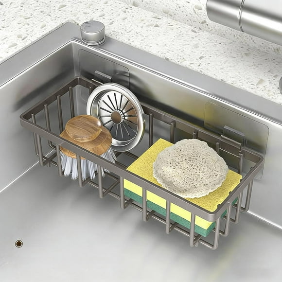 Ohmyroo Sponge Kitchen Sink Caddy Organizer for Home Kitchen Use Auto Draining Tray Brush Sponge Holder Needs