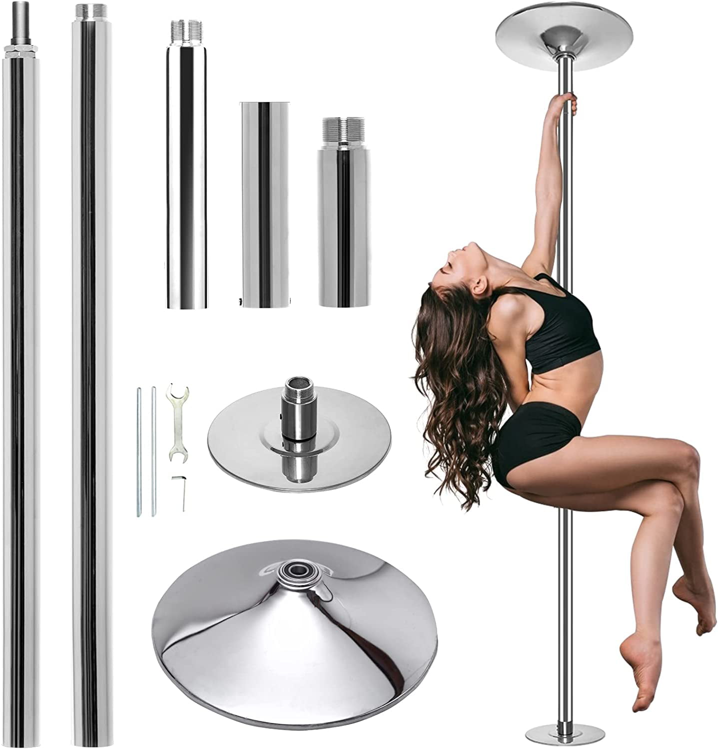 Polished Stainless Steel w/ Flanges Stripper Strip Set 8' Foot Dancer Pole Kit 