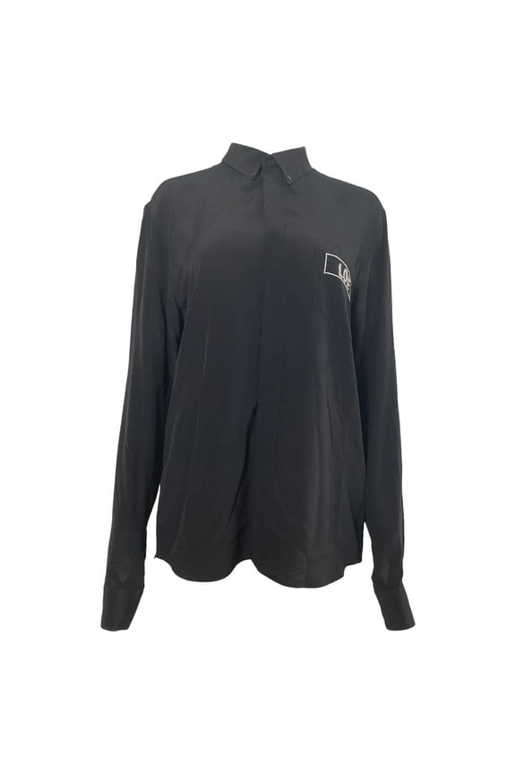 Pre-Owned Givenchy Love-Embroidered Long Sleeve Shirt in Black Silk