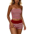 thumbnail image 2 of DYTTDG Slim Fit Women's Striped Knit 2 Piece Outfit | Bandeau Tube Top and Elastic Waist Shorts Set for Beach and Casual Summer Wear, 2 of 8