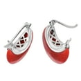thumbnail image 4 of Chic and Sleek Red Simulated Coral Crescent Moon Sterling Silver Huggie Earrings, 4 of 5