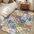 thumbnail image 5 of Vintage Mediterranean 3'x5' Washable Rug, Blue and Yellow Tiles Texture Non-Slip Area Rugs for Entryway Kitchen Classroom, StainResistant Dorm Throw Carpet, Low Pile Soft Indoor Floor Mat, 5 of 9