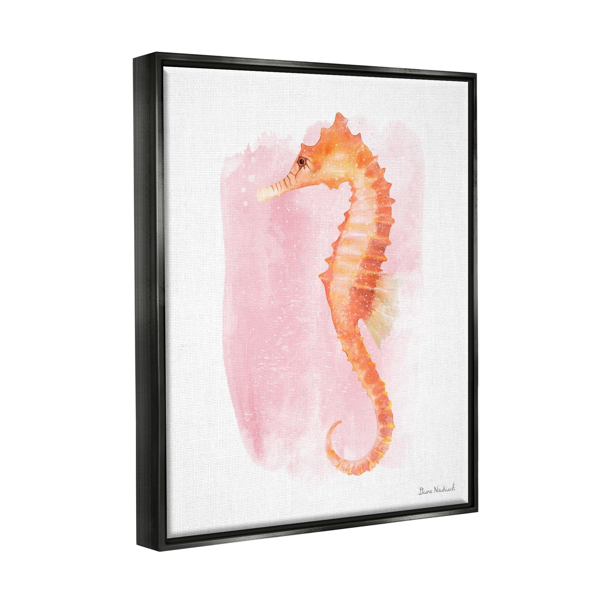 Stupell Industries Gentle Orange Seahorse Speckled Pink Watercolor Detail Painting Metallic Gold Floating Framed Canvas Print Wall Art, Design by Diane Neukirch