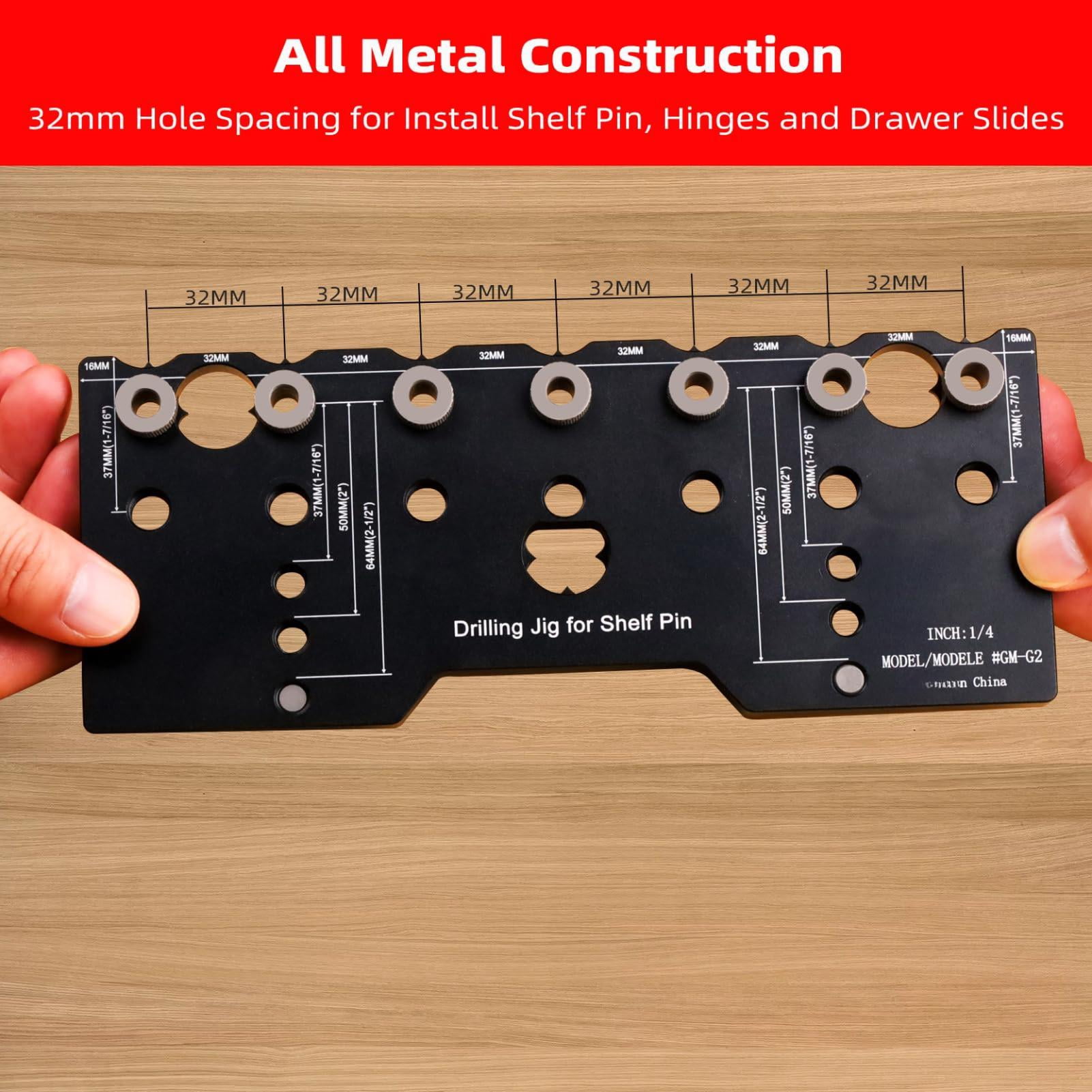 Shelf Pin Jig 1/4 Inch Aluminum Alloy Drilling Drill Guide For Straight Holes Cabinet Hardware Template Woodworking Tools