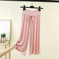 thumbnail image 2 of Asxite Womens Pajamas Solid Elastic Waist Casual Home Comfortable Picot Hem Capris Wide Leg Pants Sleep, 2 of 5