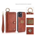 thumbnail image 3 of Dteck Wallet Case Compatible with iPhone 12 / iPhone 12 Pro 6.1 inch, 2 in 1 Leather Zipper Purse Large Capacity 14 Card Slots Detachable Magnetic Phone Cover with Wrist Band, Brown, 3 of 10