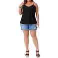 thumbnail image 2 of FAB CURVES Women's Plus Size Cami Eyelet Hollow Jersey V Neck Sleeveless Spaghetti Straps Summer Casual Camisole Tops 4X Black, 2 of 6
