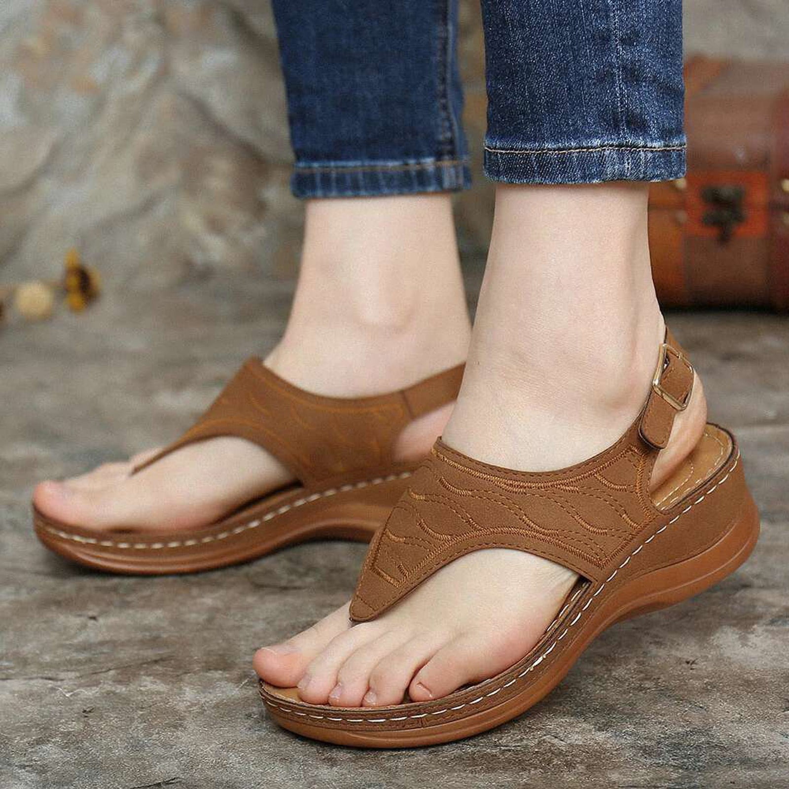 Colorblock Platform Sandals Summer Fashion Velcro Ankle Strap Outdoor Sandals Open Toe Blocks Wedges Casual Shoes for Women 