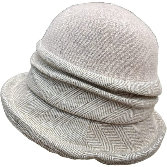 CoCopeaunts Bucket Hats for Women Wool Plaid Splicing Autumn Winter Warm Fisherman Hat Pleated Design Dome Small Brimmed Hat