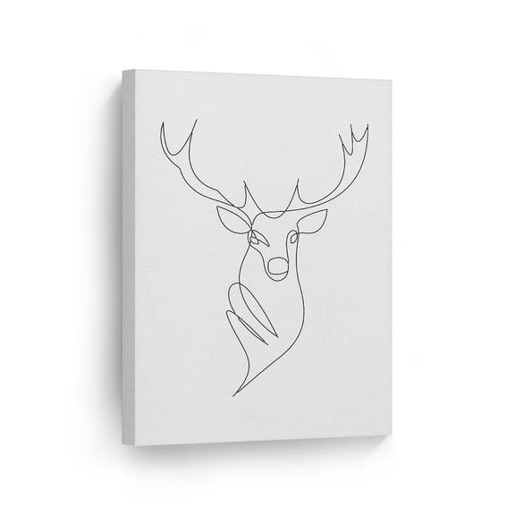 Smile Art Design Black and White One Line Minimalism Art Deer Bust Animal Abstract Canvas Wall Art Print Office Living Room Dorm Bedroom Aesthetic Modern Home Decor Ready to Hang - 12x8