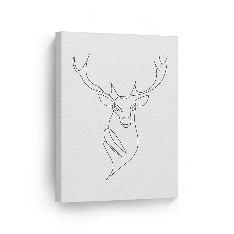 Dorm Office Aesthetic Animal Design Wall Art Home Abstract Line Room Minimalism Black Modern One Bust White Living Canvas Deer Bedroom Art 40x30 Art Print - Smile and Decor