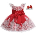 thumbnail image 1 of Baby Flower Girl Lace Embroidery Dresses Sleeveless Bowknot Princess Dress with Headwear 6M-6T, 1 of 7