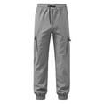thumbnail image 5 of Ndbuld Boys Cargo Jogger Pants Elastic Drawstring Waist Multi Pockets Casual Tapered Cuffed Kids Work Trousers Gray 9-10 Years, 5 of 7