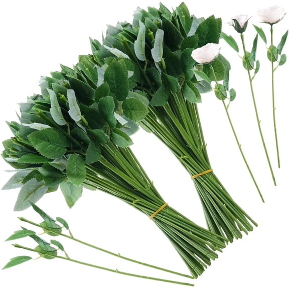 100 Pack Artificial Rose Stems with Leaves – 13" Faux Green Leaf Branches for DIY Floral Arrangements, Wedding Bouquets, Party Decor & Home Crafts, Bendable Wire Stems for Easy Shaping