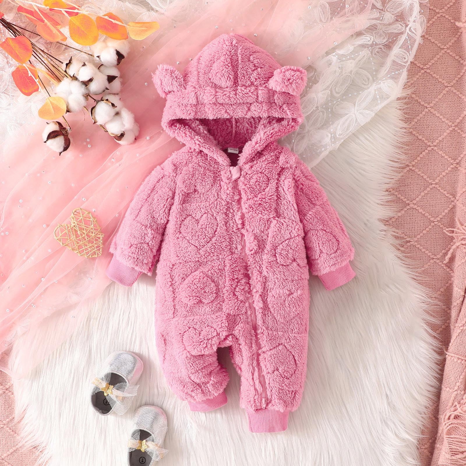 Weebloom Baby Winter Coats Boys Girls Toddler Winter Keep Warm Long Sleeve Prints Romper Hooded Jumpsuit Cute Pajamas 0-3 Months