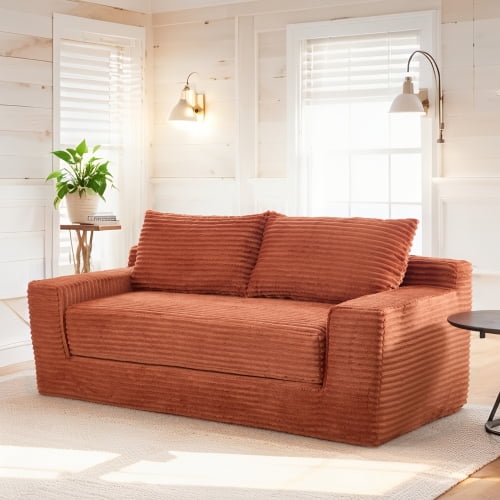 Loveseat Sofa with Memory Foam and Steel Frame, Convertible 2-in-1 Design with No Assembly for Small Spaces, Apartment, Home Office, Orange