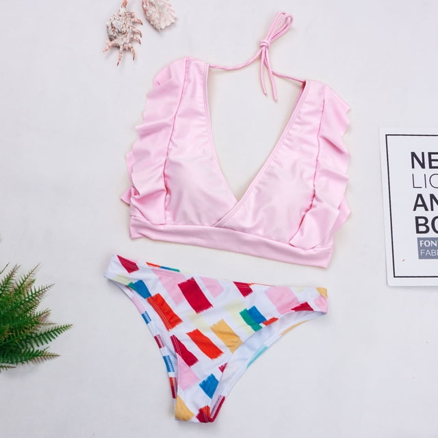 EGNMCR Tankini Swimsuits for Women Summer Swimsuit Female Two-piece Bikini Concise Swimsuit