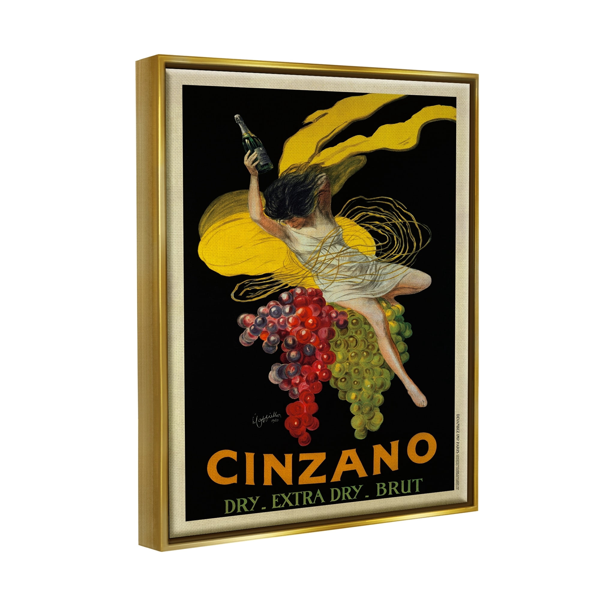 Stupell Industries Cinzano Vintage Poster Wine Design Metallic Gold Framed Floating Canvas Wall Art, 24x30, by Marcello Dudovich