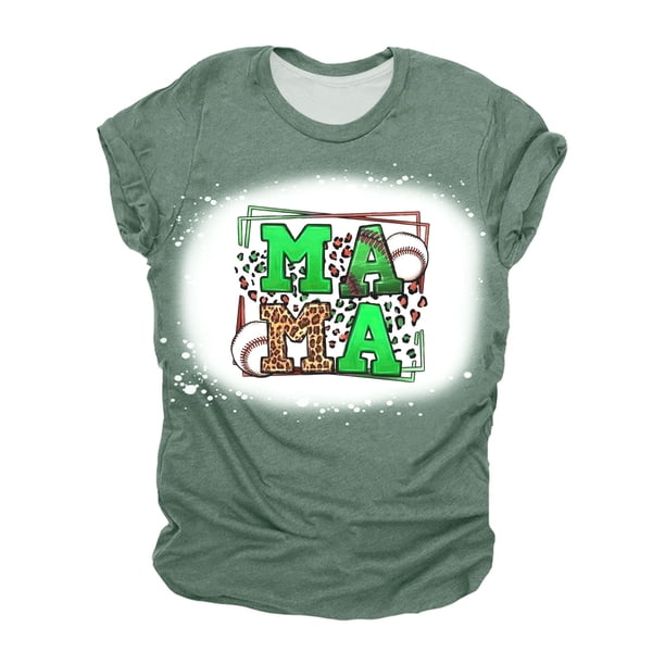 Mujeres Casual Béisbol Mamá Tie-dyed Impreso Manga corta Cuello redondo Pullover Blusa Camiseta Tops OAVQHLG3B Store lin121212