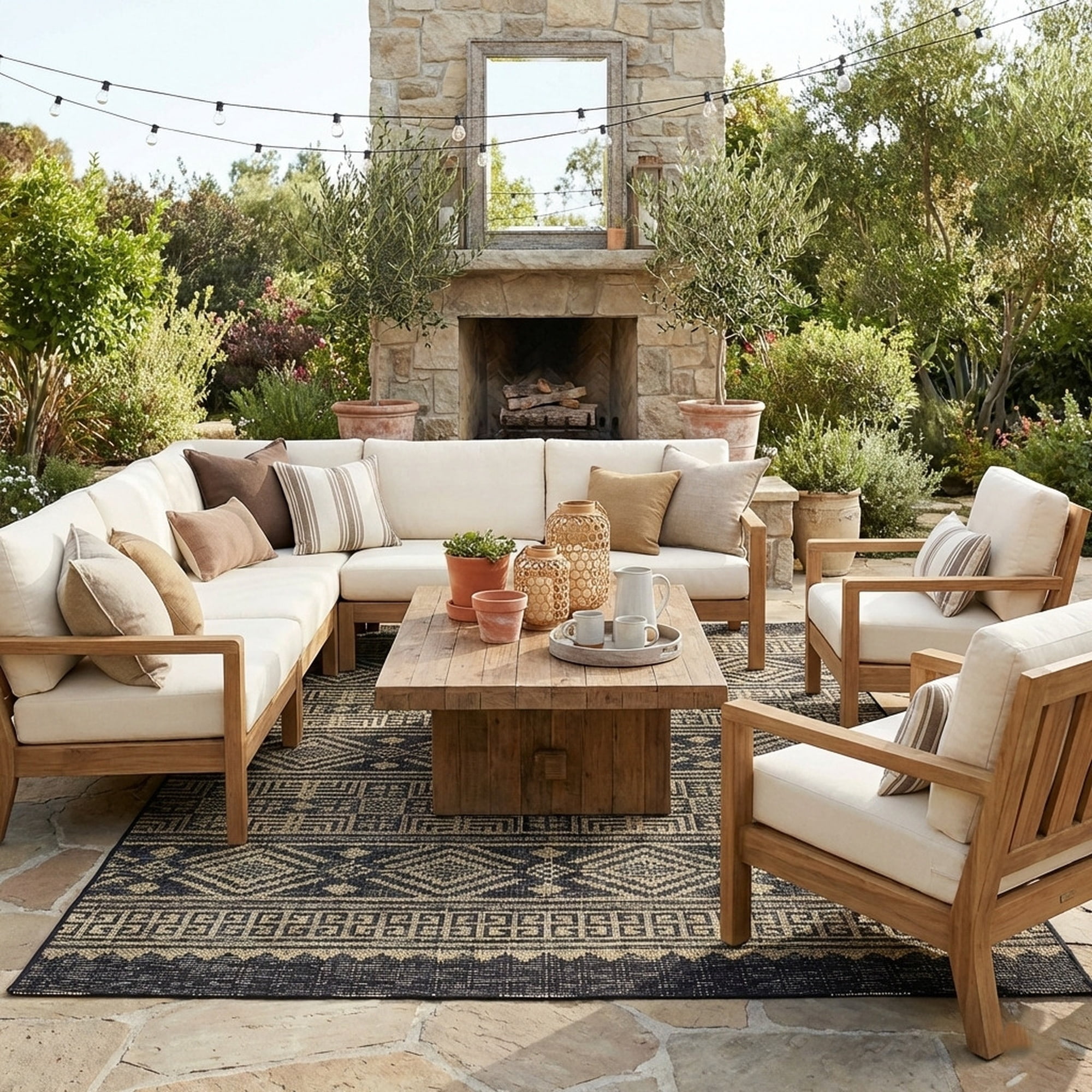 LR Home Victoria 5' x 8' Black/Tan Aztec Stripe Indoor/Outdoor Area Rug