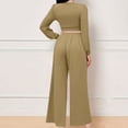 thumbnail image 4 of Women's 2 Piece Outfits V-Neck Puff Long Sleeve Crop Top with Wide Leg Pants Sexy Solid Color Loose Lounge Sets (Yellow M), 4 of 5