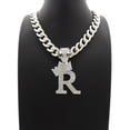 thumbnail image 3 of iJewelry2 Kings and Queens Crowned Initial Letter R Crystals Pendant Silver-tone Cuban Linked Chain Necklace, 3 of 3