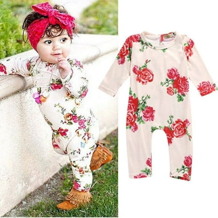 Infant Baby Girls Kids Floral Bodysuit Romper Jumpsuit Outfits Clothes ...