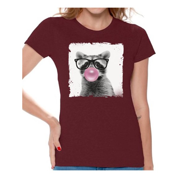 Awkward Styles Raccoon Blowing Gum T Shirt Animal Clothes T-Shirt for Woman Funny Animal Lovers Gifts for Her Raccoon Clothing Raccoon T Shirt Cute Animal T Shirt Raccoon Shirt Women T Shirt