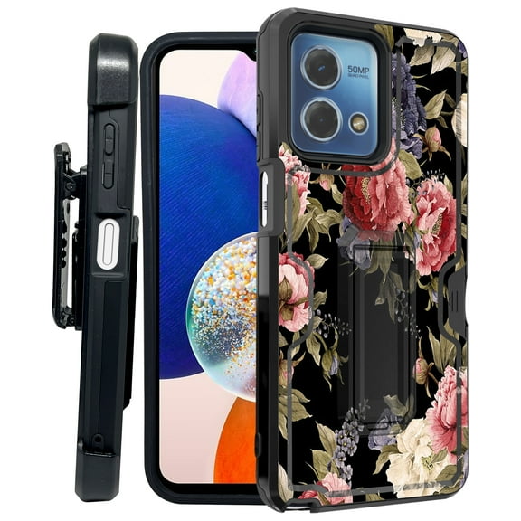 ANJ  Rugged Shockproof Kickstand Hybrid Case with Card Slot and Holster   Tempered Glass Cover for Motorola Moto G Stylus 5G (2023) - Alluring Flowers