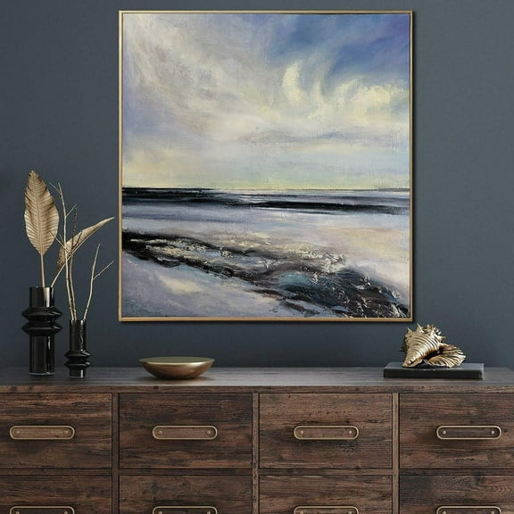50x50" Abstract Seascape Waves Paintings On Canvas Ocean Blue Painting Modern Waves Fine Art Textured Wall Art for Fireplace Decor