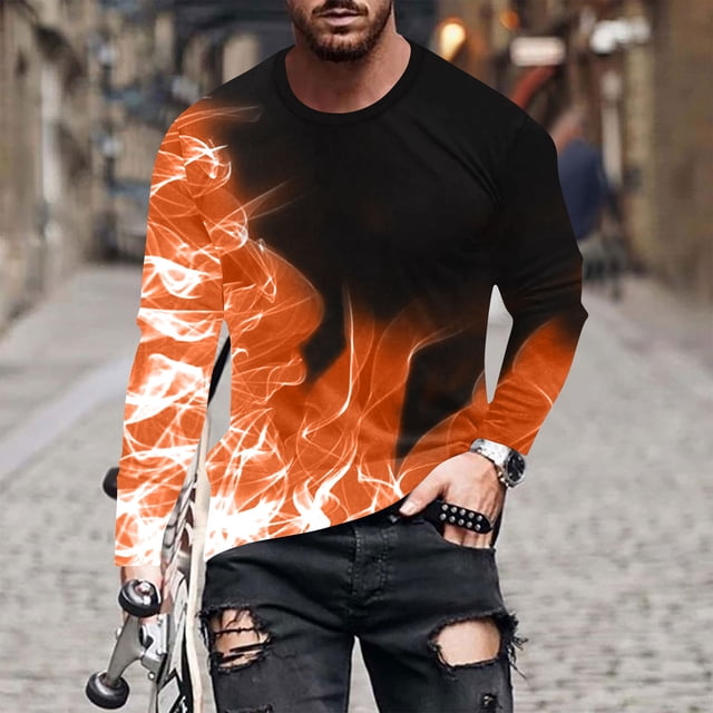 Amzcrzy Sudadera Para Hombre Con Estampado De Halloween, Informal, De Manga Larga Y Cuello Redondo, Color Naranja, L