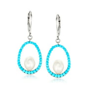 Ross-Simons 7-7.5mm Cultured Pearl and Turquoise Drop Earrings in Sterling Silver