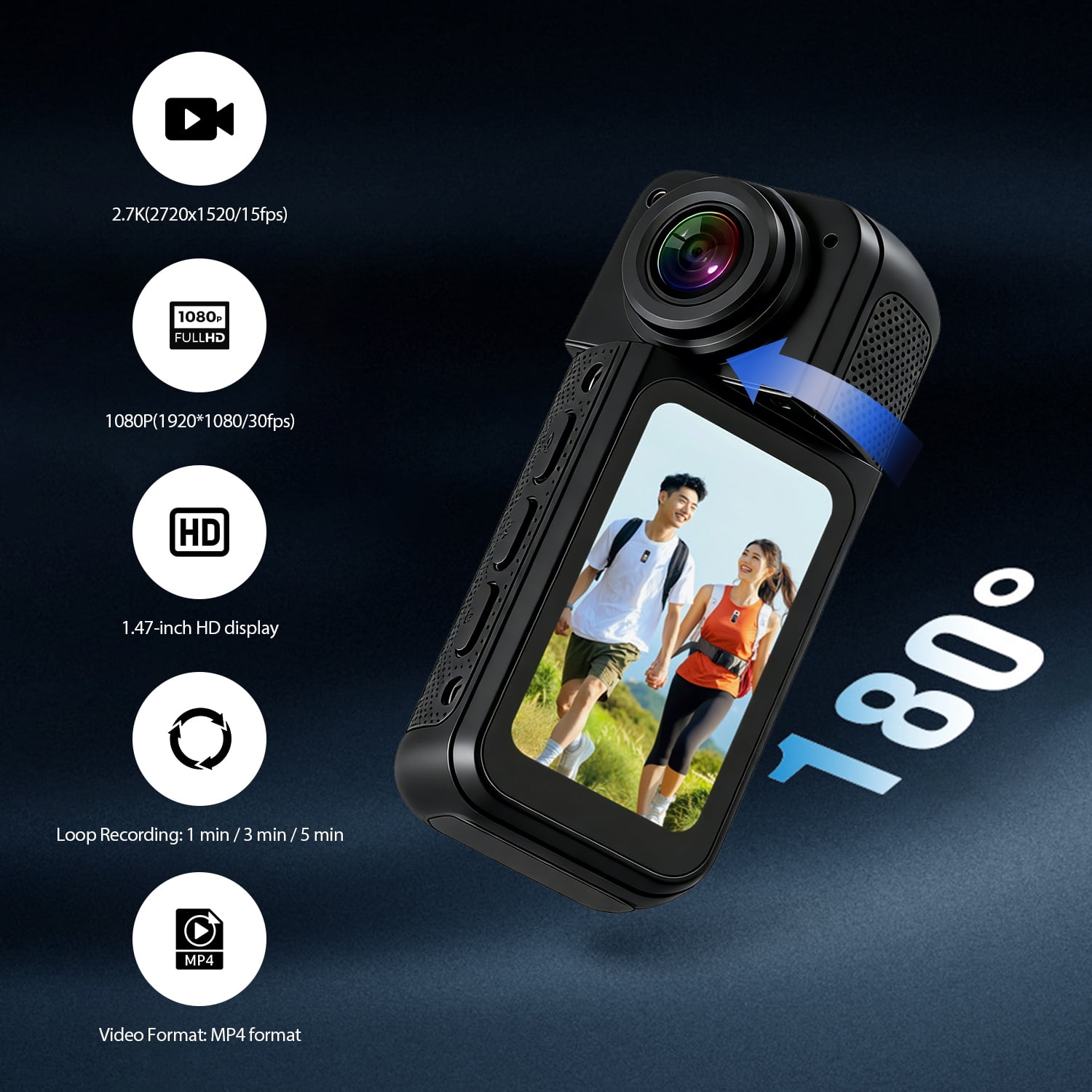 Mini Action Camera 64GB ,Thumb POV Portable Body Cam Wearable Video Recorder, Helmet Mount, Magnetic Sport DV for Cycling, Motorcycle ,Pet, Vlog (Black)