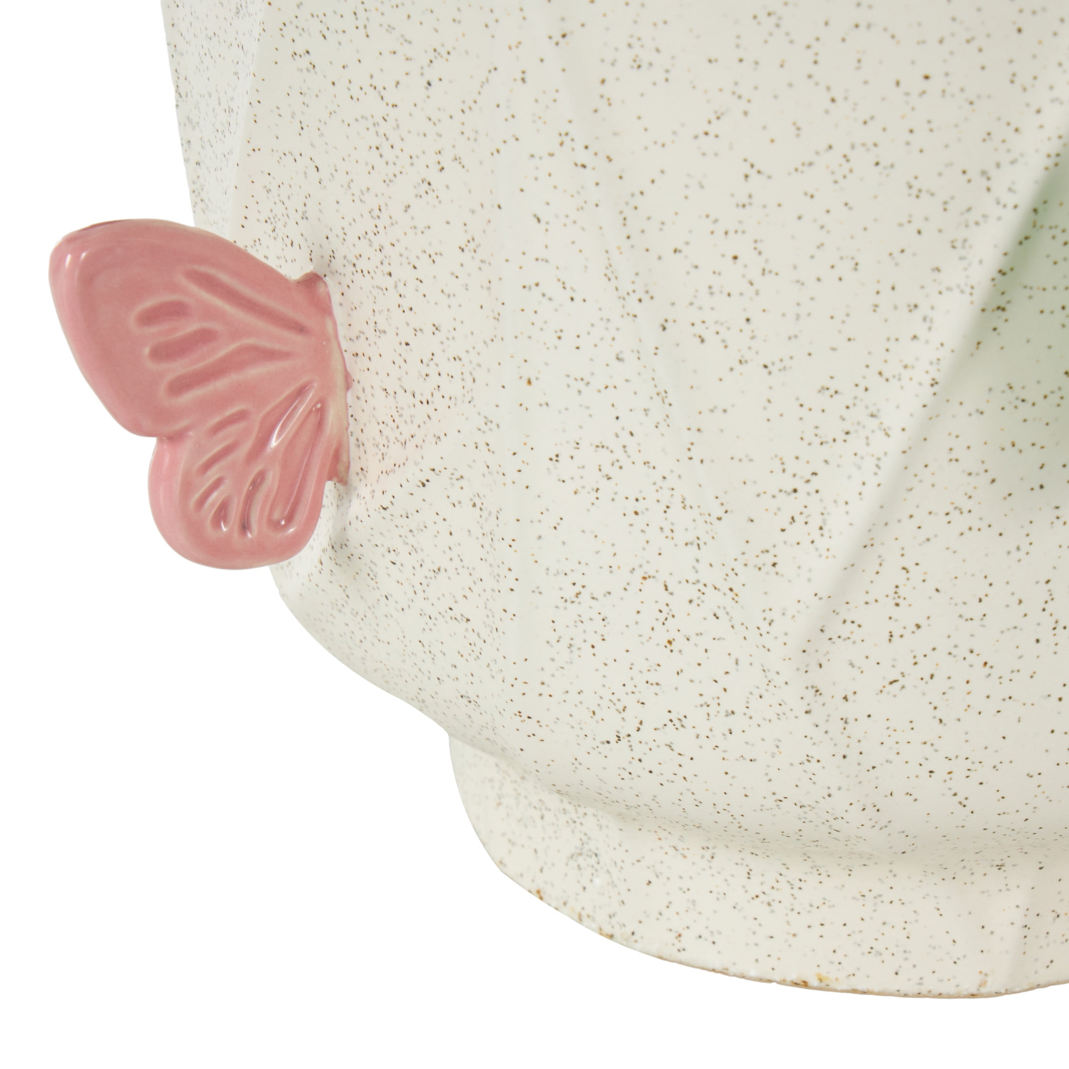 DecMode 11" Butterfly Wide White Ceramic Vase with Multicolor Accents